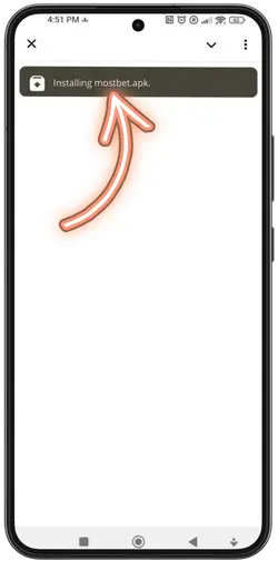 Mostbet APK file installation progress bar running on Android device