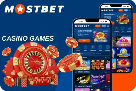 Mostbet casino games section featuring slots, table games, and live casino options